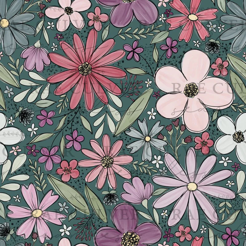 Sketchy Floral RCS Teal