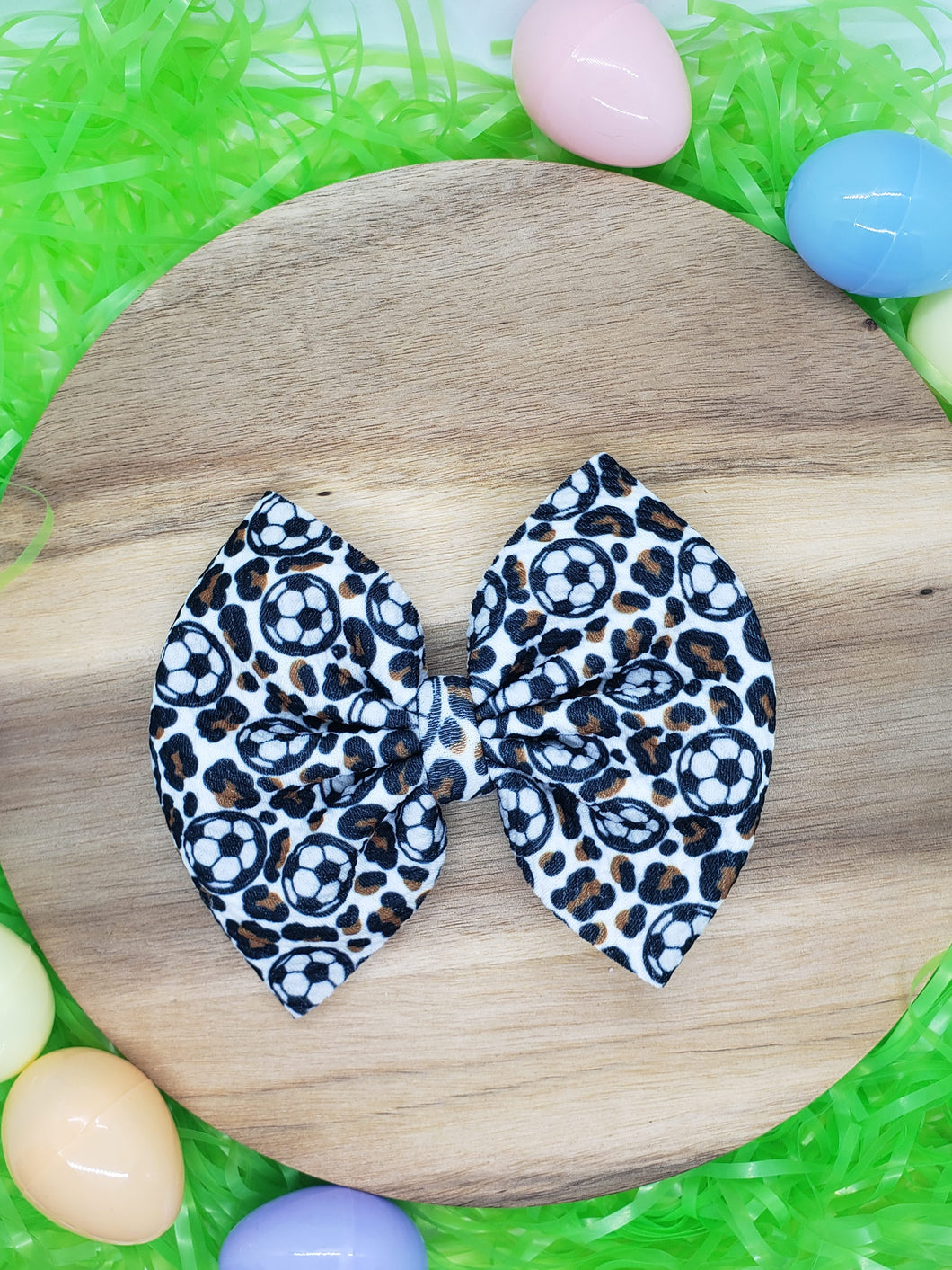 Soccer Leopard Large Fabric Bow