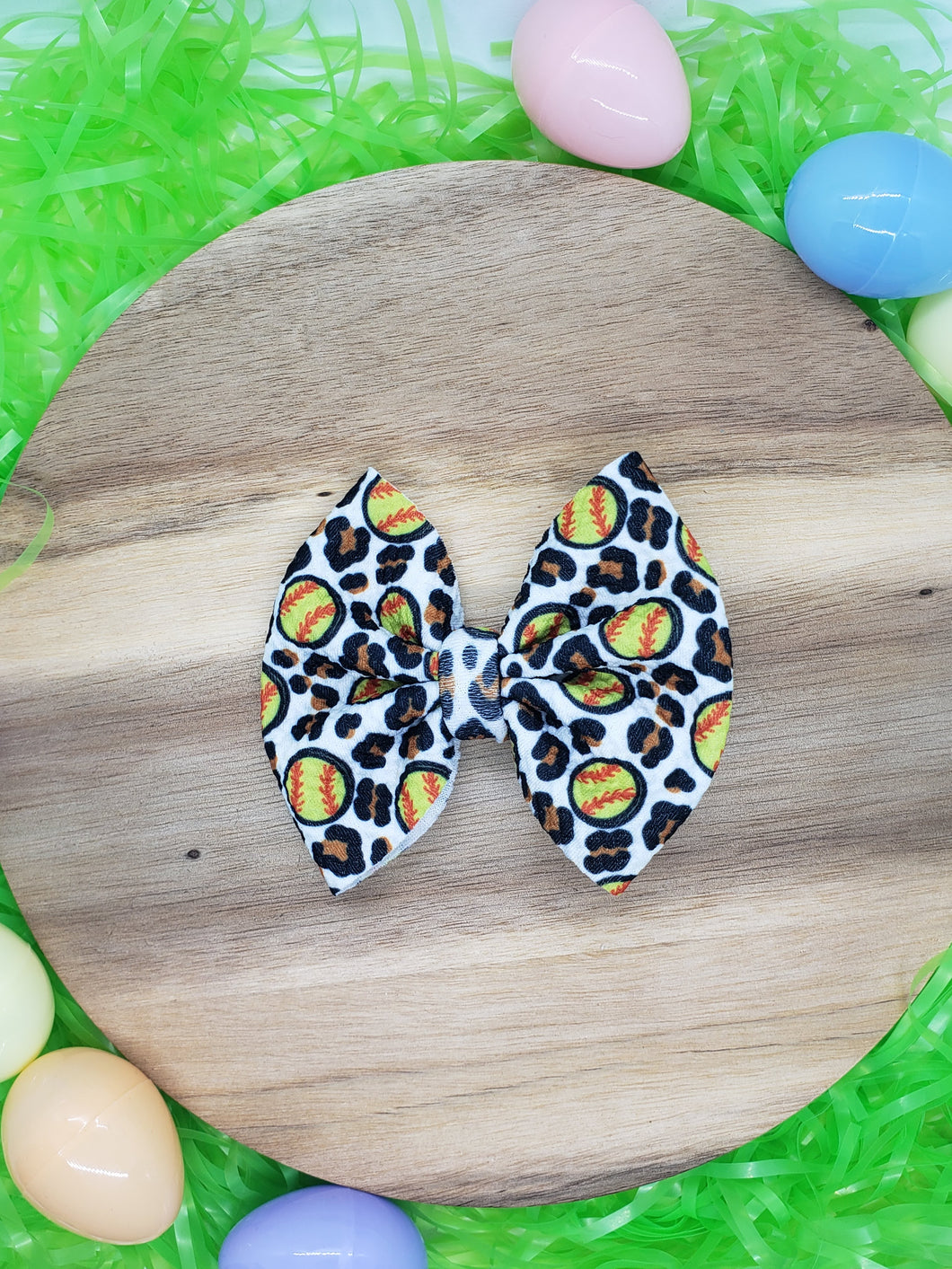 Softball Leopard Medium Fabric Bow