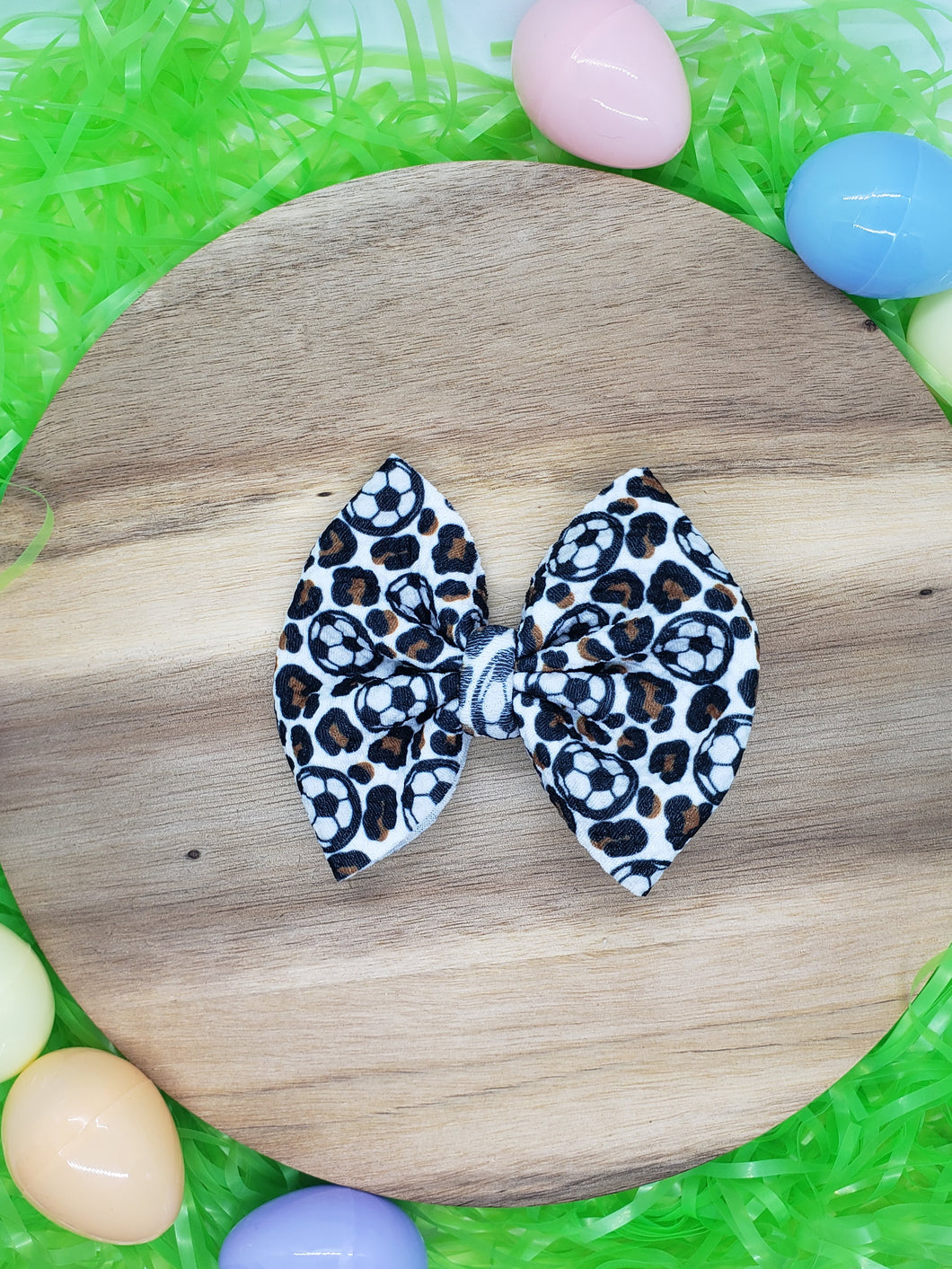 Soccer Leopard Medium Fabric Bow