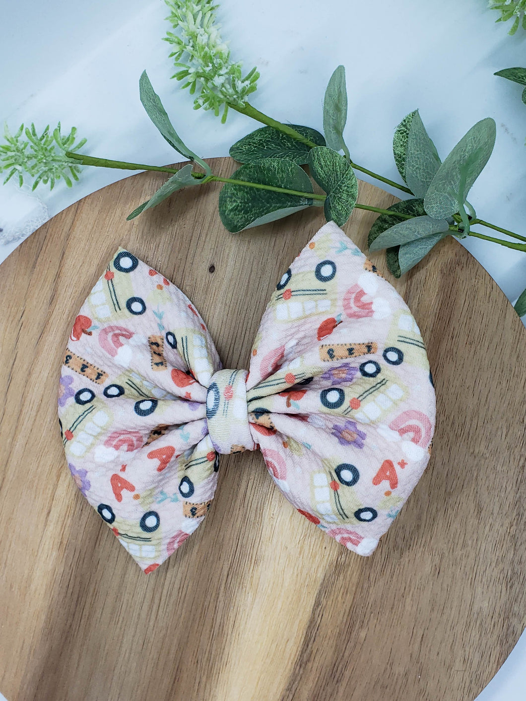 Back to School Print Large Fabric Bow