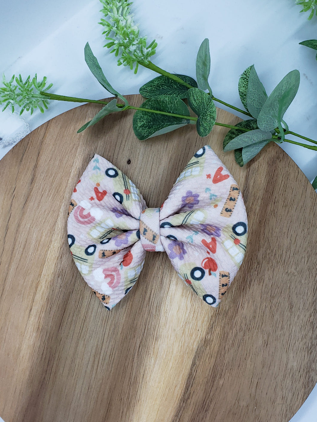 Back to School Print Medium Fabric Bow