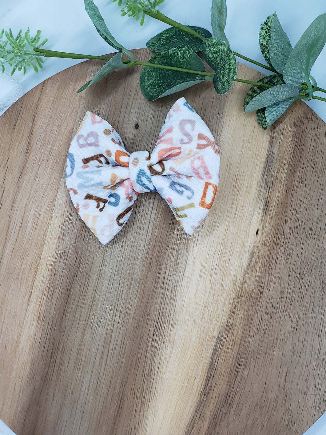 Neutral Alphabet Small Fabric Bow